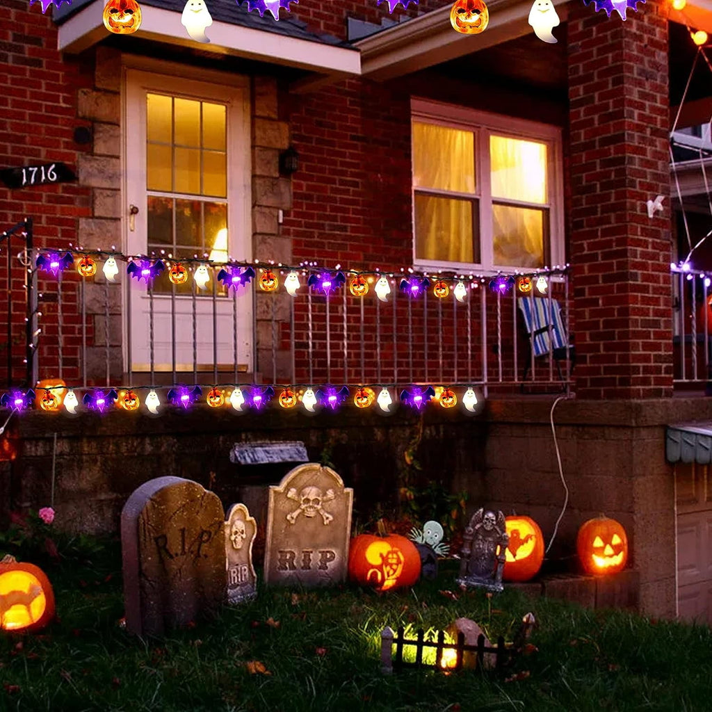 Halloween Lights, 20FT 30 LED Waterproof 3D Pumpkin Bat Ghost Battery Operated String Lights with Timer - 8 Lighting Modes Fairy Light for Window Indoor Outdoor Decor Halloween Party Decorations