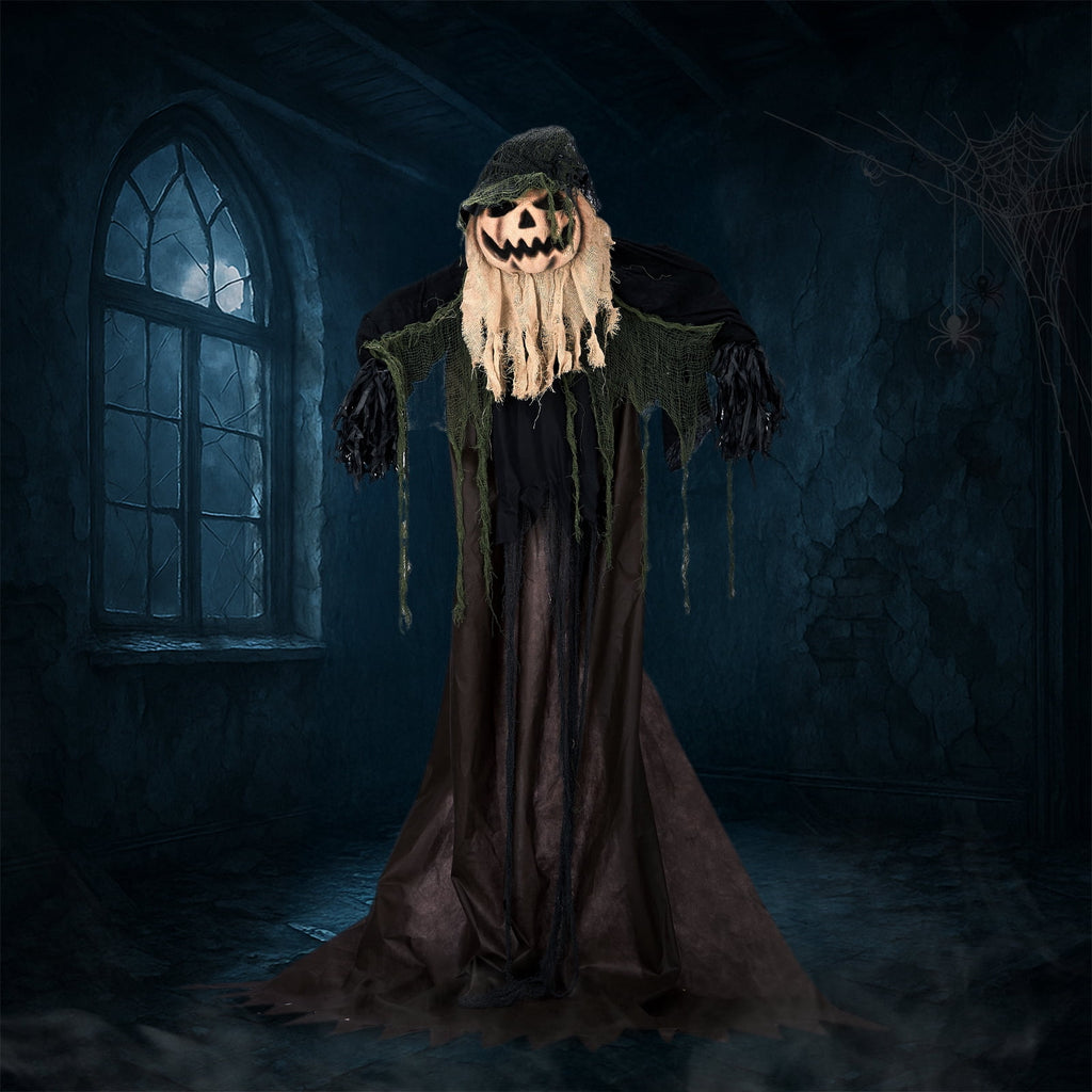 UBesGoo 6' Ghost with The Pumpkin Head Halloween Animated Animatronic Decoration, Halloween Pumpkin Skeleton Outdoors