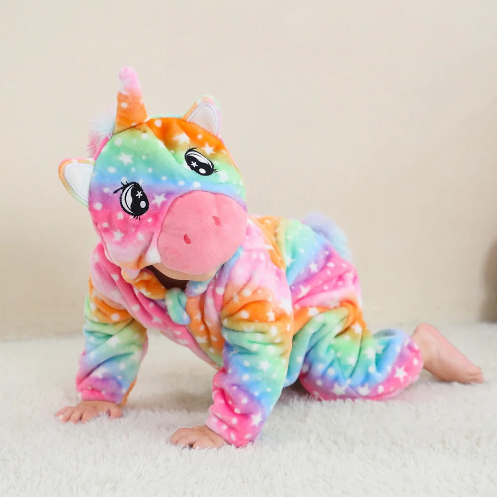 WIBACKER 0-3T Unisex Baby Animal Costume Winter Autumn Flannel Hooded Romper Christmas and Halloween Dinosaur Cosplay Jumpsuit