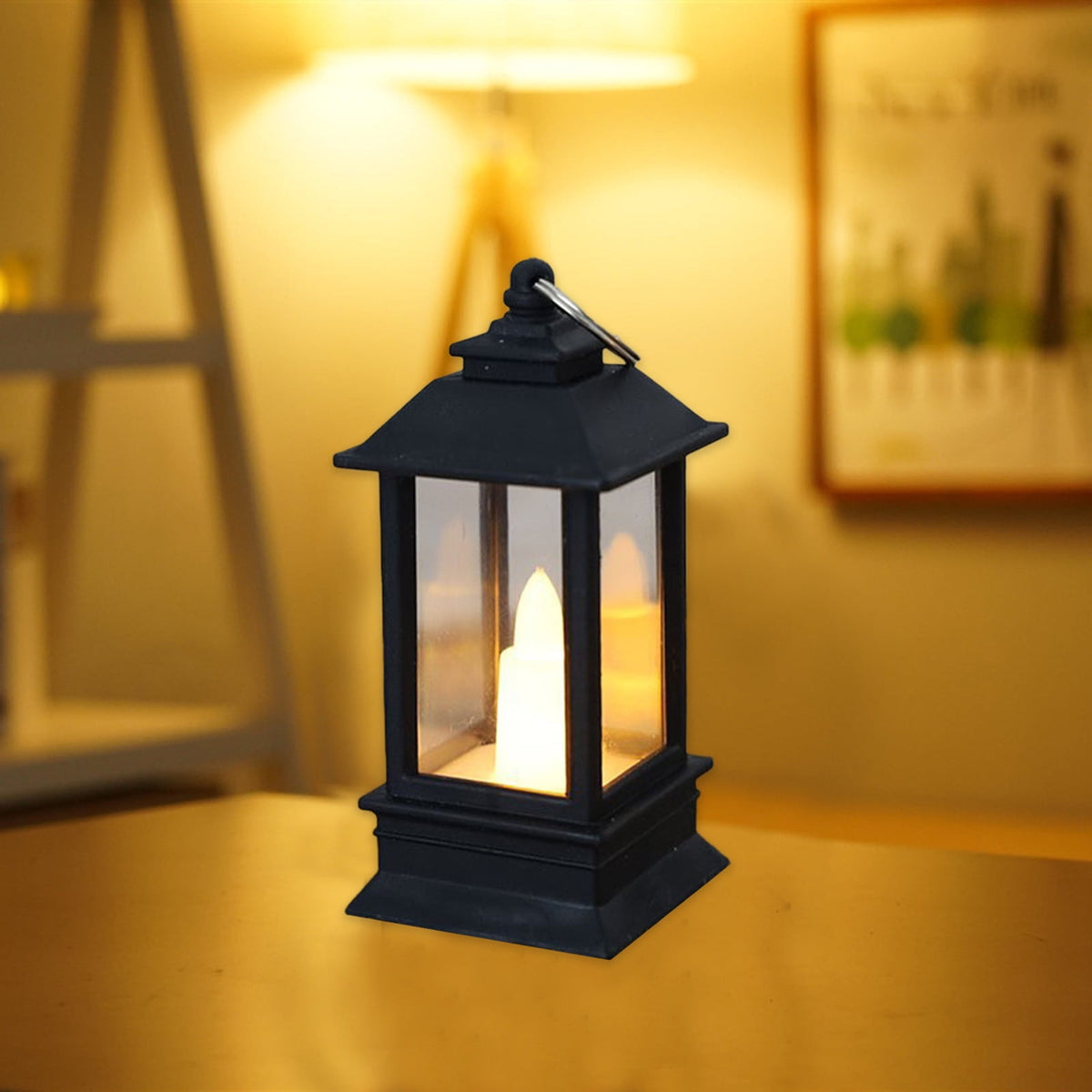 Lanterns Decorative Indoor & Outdoor- Black Candle Lantern, 3.7in Waterproof LED Lantern for Patio & Porch, Battery-Powered Hanging Vintage Lanterns with Timer for Weddings, Transparent