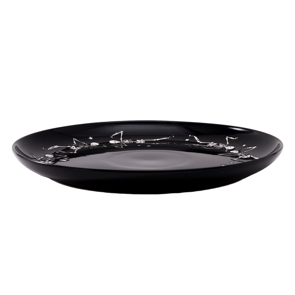 Way To Celebrate Halloween Dancing Skeleton Round Serving Tray, Black, 11.93 in