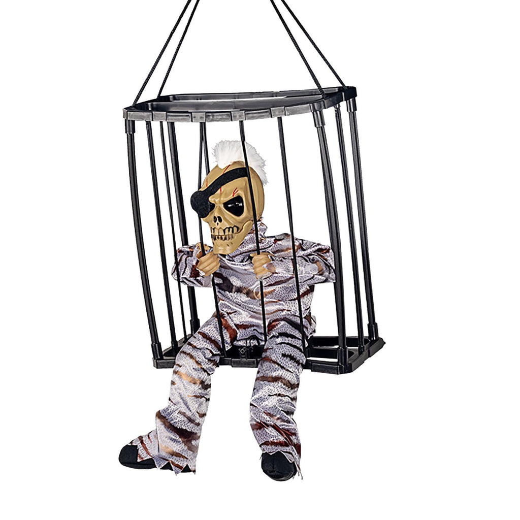 Comefolife Scary Animated Halloween Decorations, Decor Prop with Motion Sensor activated halloween, Skull Cage Prisoner Haunted House Decor, Spooky Hanging Ghost Light Up Eyes Decorations Pranks