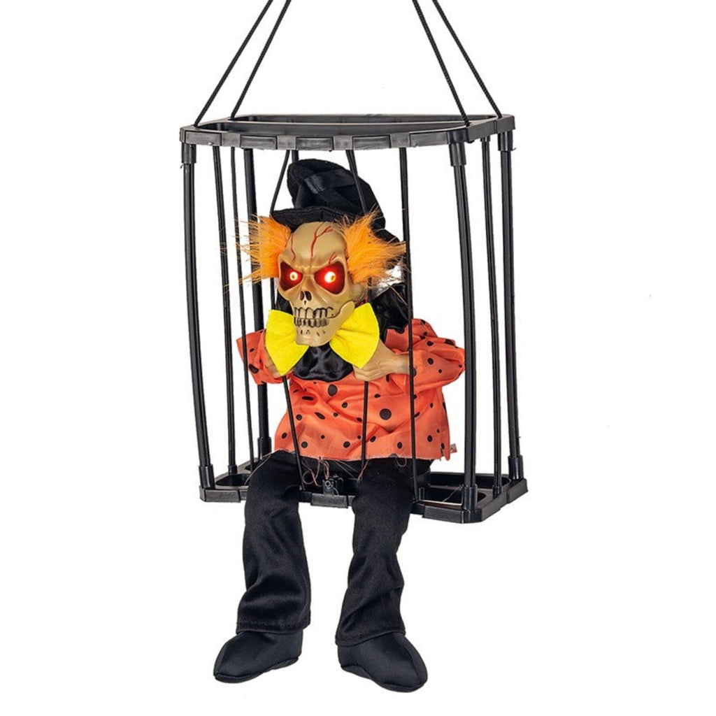 Sahpxhe Halloween Decorations Hanging Ghost Decor, Animated Shaking Caged Skeleton Prisoner with Glowing Red Eyes for Indoor Living Room Party Decor Watermelon Red