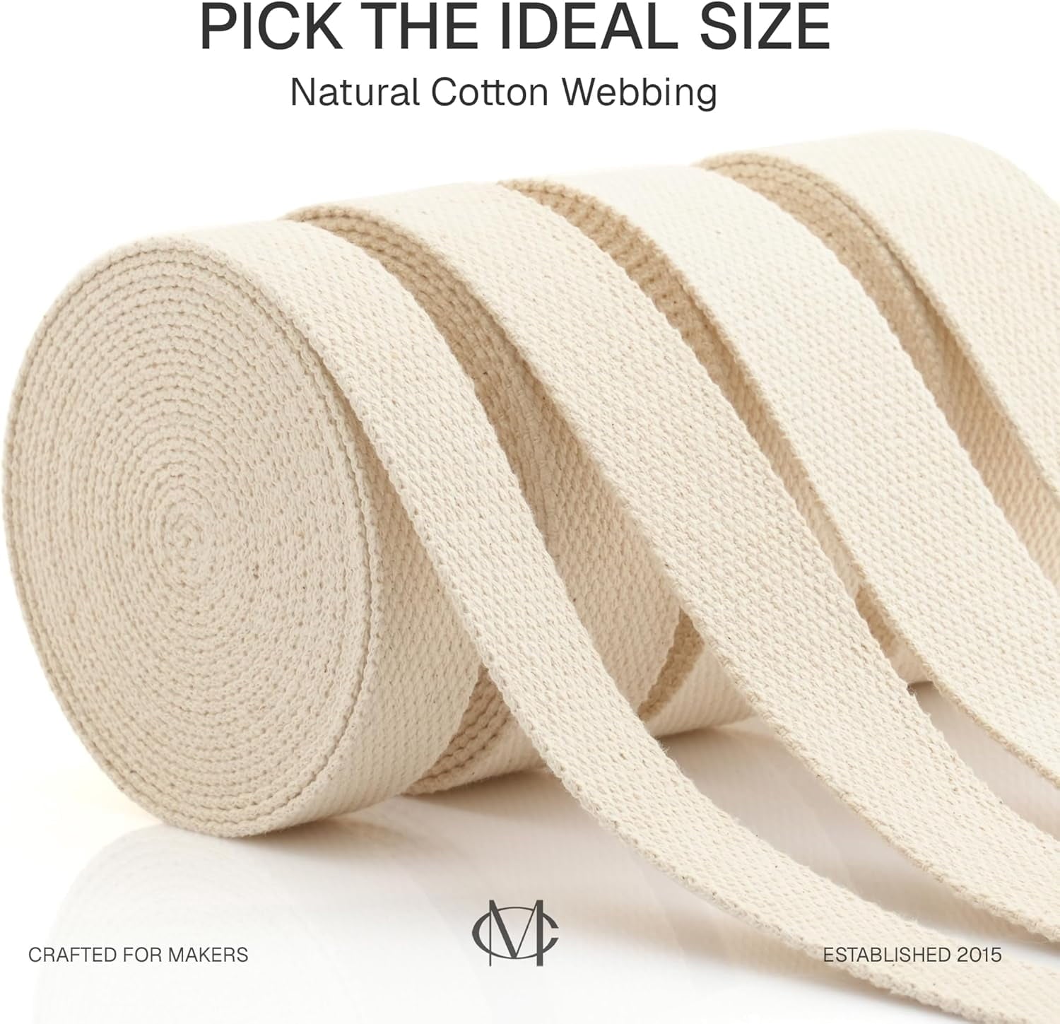 CRAFTME STUDIO Natural Cotton Webbing Ribbon for Bags, Sewing & Crafts (1 Inch x 5 Yards, Natural)