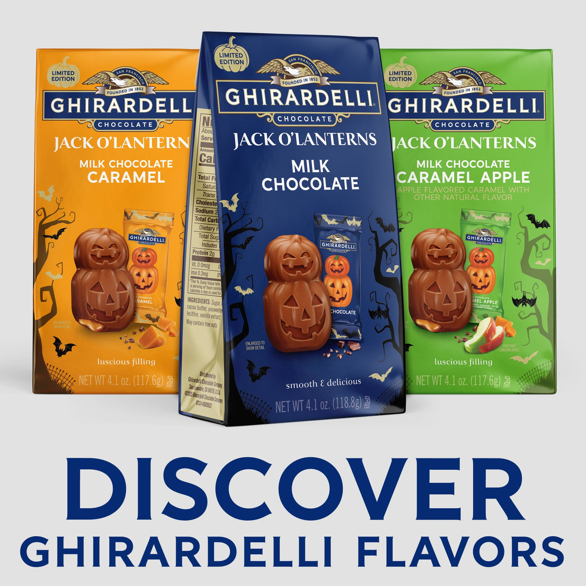 GHIRARDELLI Milk Chocolate Jack O' Lanterns, 4.1 oz Bag