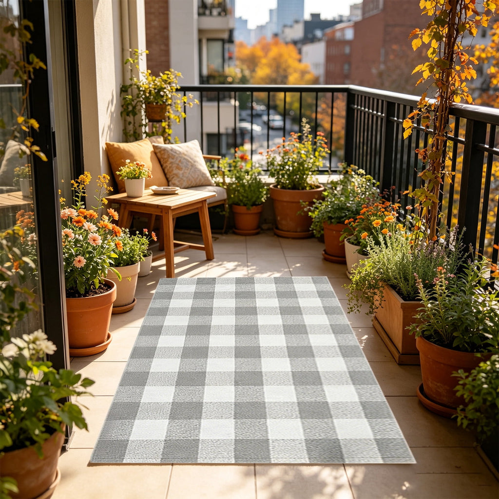 Orange Plaid Fall Outdoor Mat, Hand-Woven Porch Rug for Thanksgiving Halloween Door Decor