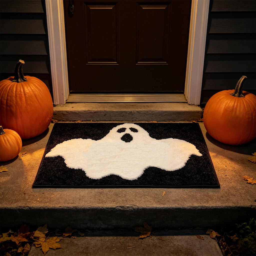 BingTong Cartoon Ghost Themed Fall Welcome Mat,Variety Spooky Adorable Ghost Shape Entryway Rug,Weather Resistant Low Profile Door Mat for Home Apartment Cafe Halloween Decoration Ghost F