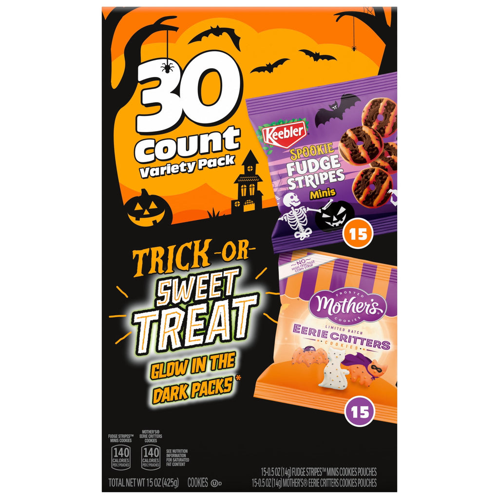 Keebler Trick Or Sweet Treat Variety Pack, Spookie Fudge Stripes Minis & Mother’s Eerie Critters, 30 Ct, 15 oz
