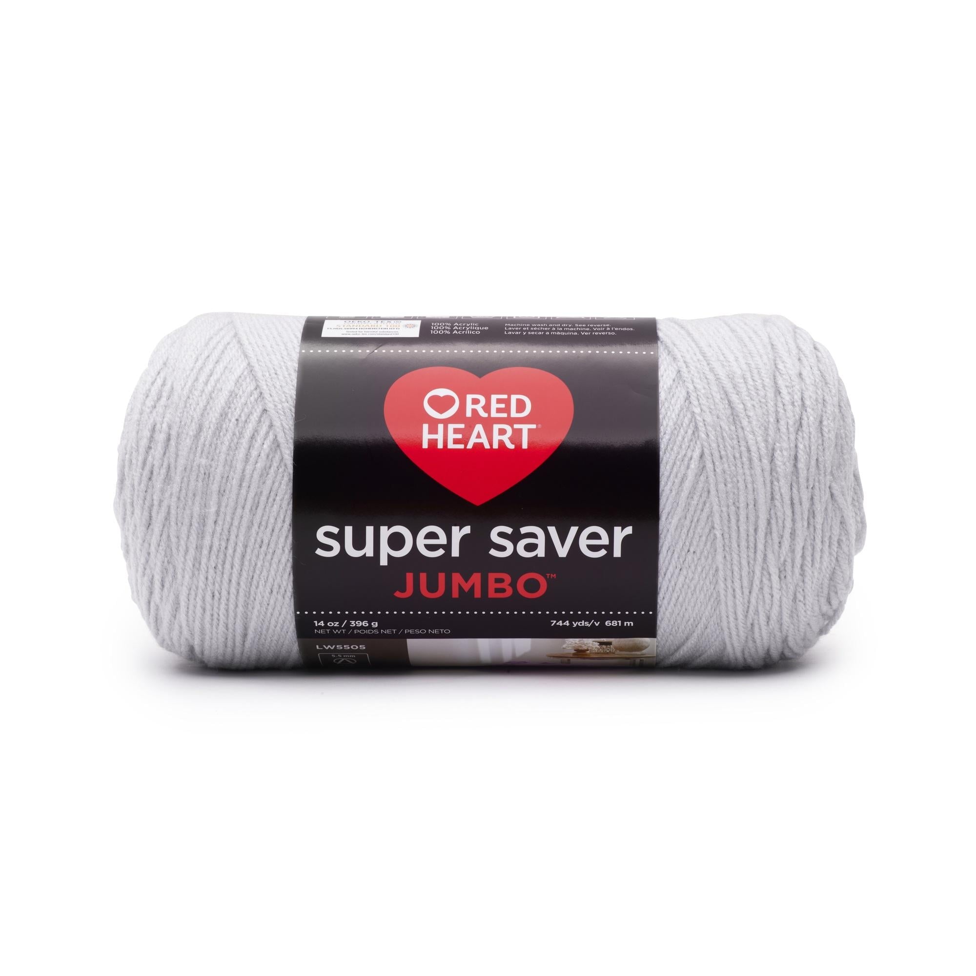 Red Heart Super Saver Jumbo Yarn, Light Grey, #4 Medium, Acrylic, 14oz/396g, 744 Yards