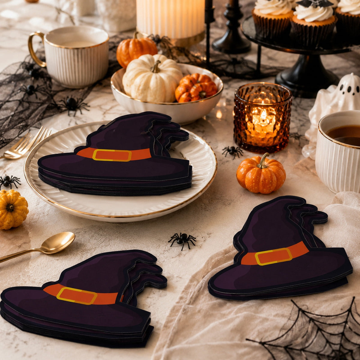 JHyouerji 20 Pack Halloween Pumpkin Disposable Paper Napkins Purple Absorbent Cocktail Dessert Napkin Holiday Party Table Disposable Decor Thanksgiving Party Supplies