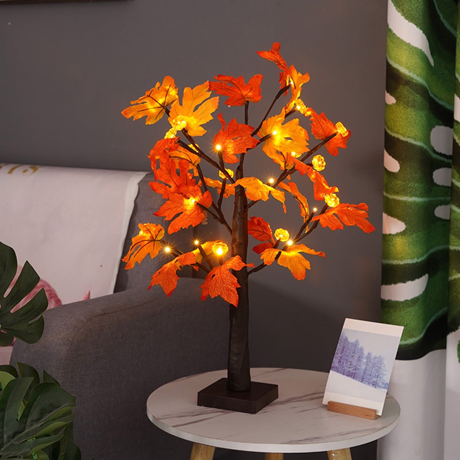 Darzheoy Artificial Lighted Maple Tree, 24 LED Thanksgiving Decorations Table Lights Tree for Autumn Wedding Party Gift Indoor Outdoor Harvest Home Decor