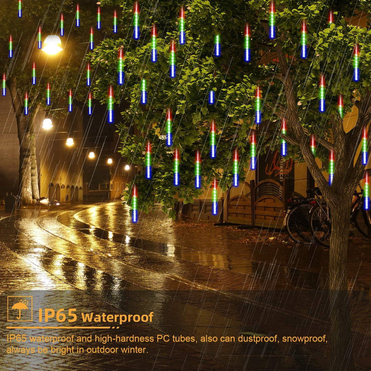TiokMc Falling Rain Fairy String Lights, 10cm 10 Tube 200 LED Meteor Shower Light, Waterproof Snow Falling Icicle Cascading Lights for Xmas Wedding Party Tree Holiday Decor, White