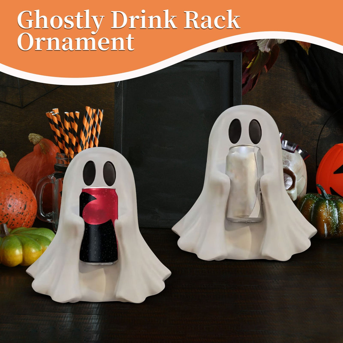5.9" Halloween Cute Ghost Ghost Holding Coke, Ghost Coke Can Figurine Decor, Spooky Beverage Holder Figurine, Halloween Decorations For Tabletop, Party Decor (A)