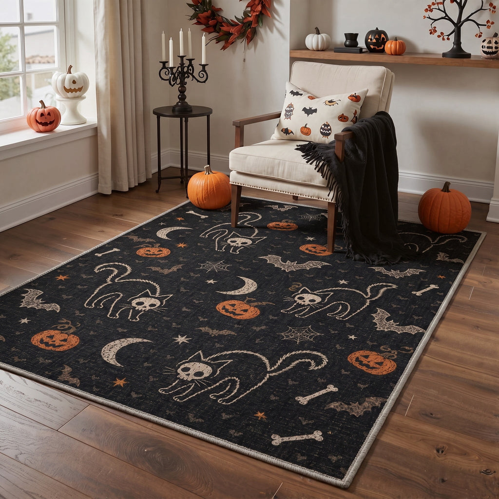 GENIMO 5'x7' Halloween Area Rug for Living Room, Washable Non Slip Soft Farmhouse Pumpkin Indoor Rug for Bedroom Dining Room Home Office, Vintage Sepia