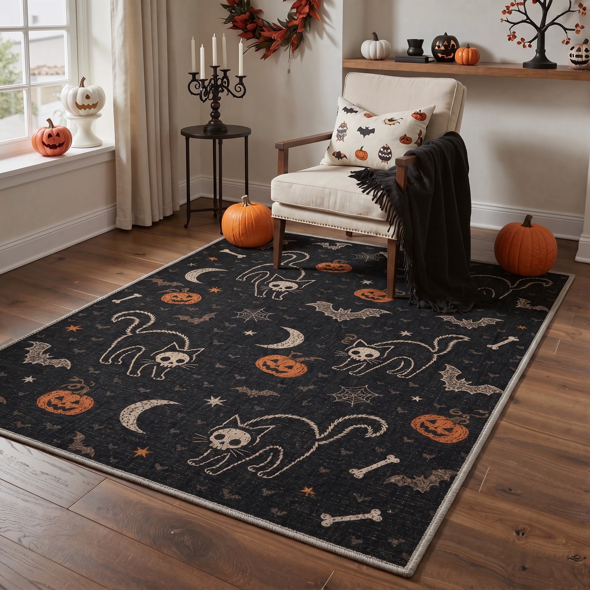 GENIMO 2'x7' Halloween Runner Rug, Washable Non Slip Soft Farmhouse Pumpkin Indoor Outdoor Hallway Runner for Porch Patio Kitchen Entryway, Vintage Sepia