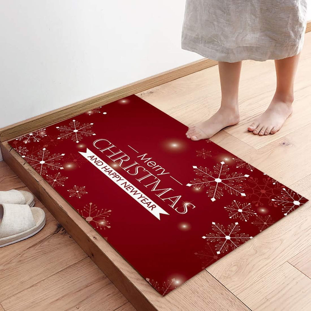 Christmas Snowman Trees Entrance Door Mat, Red Plaid Low Profile Tradition Christmas Decor Welcome Doormat, Non-Slip Carpet Rugs Floor Mat Decorative for Home/Bathroom/Kitchen - 20"x31.5"