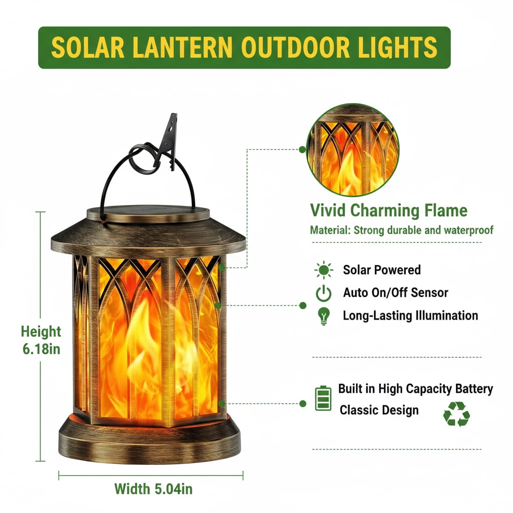 4 Pack Solar Lantern Outdoor Lights, Upgraded Flickering Flame Solar Lanterns Lights Outdoor Waterproof, Hanging Lantern Decorative Solar Powered Lanterns for Yard Patio Path Tree Garden Decor