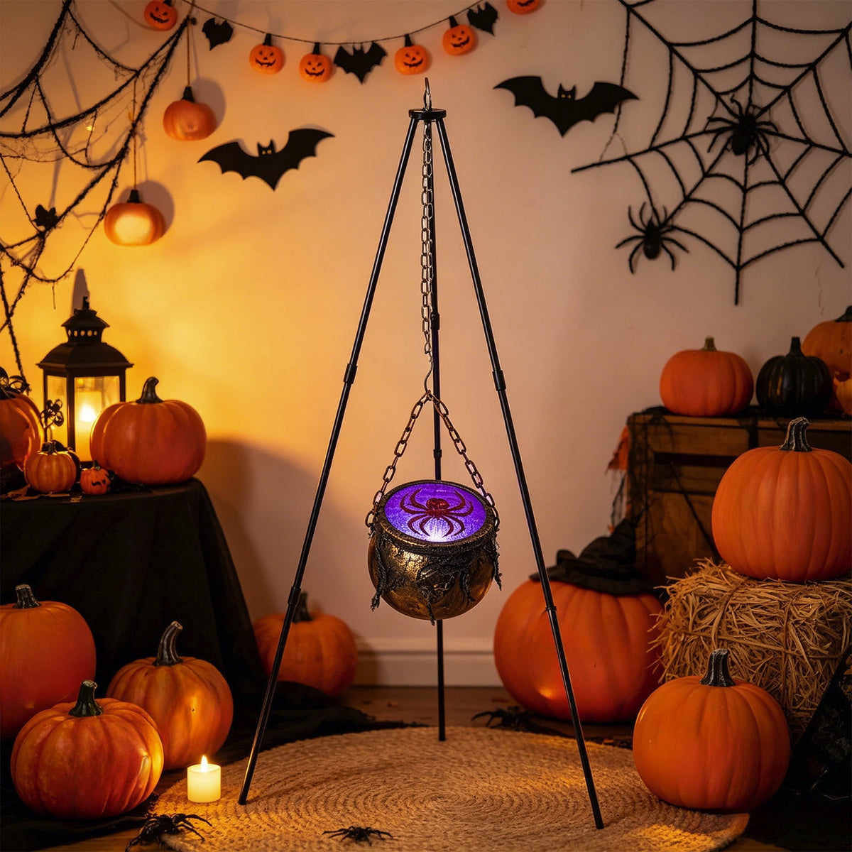 Muecwrye Halloween Decorations Outdoor, Halloween Clearance! Halloween Witches Cauldron on Tripod with Lights, DIY Bubbling Cauldron Set Decor for Home Porch Outside, Halloween Party Supplies