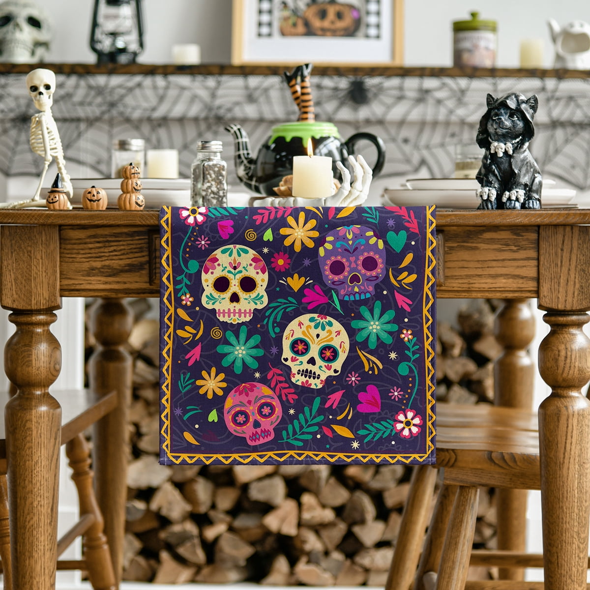 Sm:)e Halloween Table Runner Ghost Pumpkin 13x72 Inch, Halloween Party Kitchen Dining Indoor Outdoor Decorations,Orange