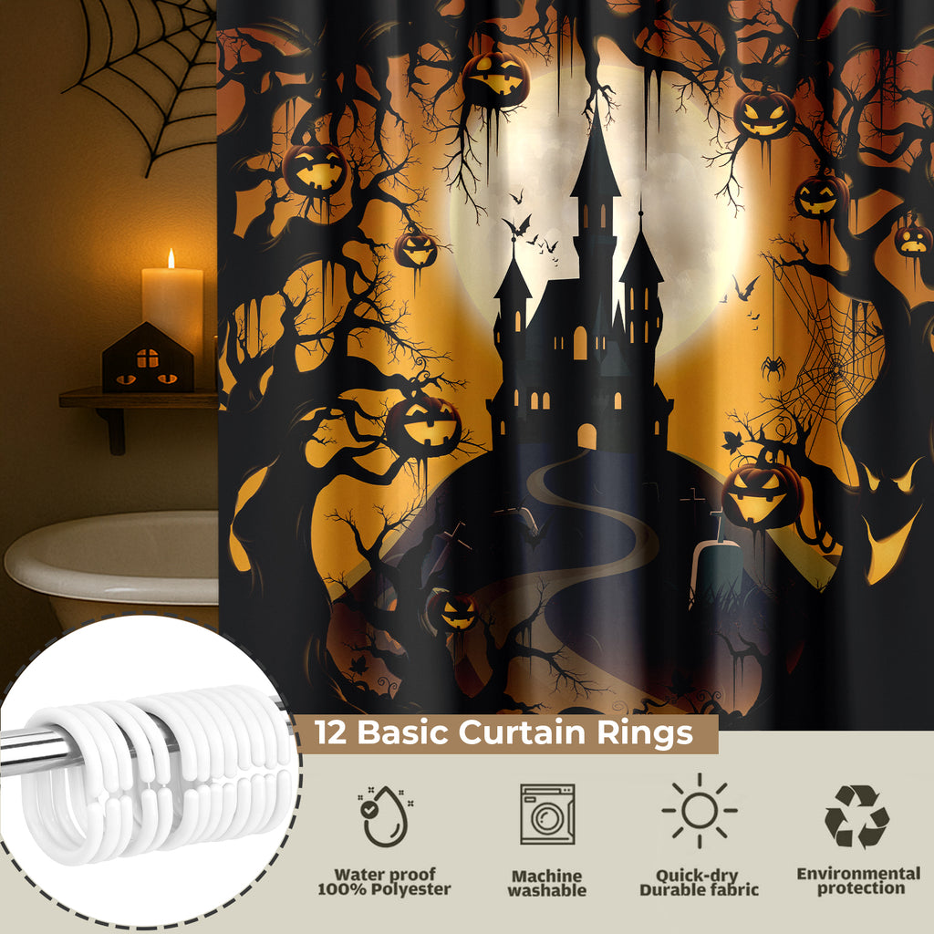 Seasonwood Halloween Shower Curtain,Spooky Halloween Black Cat Shower Curtain,Waterproof Halloween Bathroom Decor with 12 hooks,72"x72"