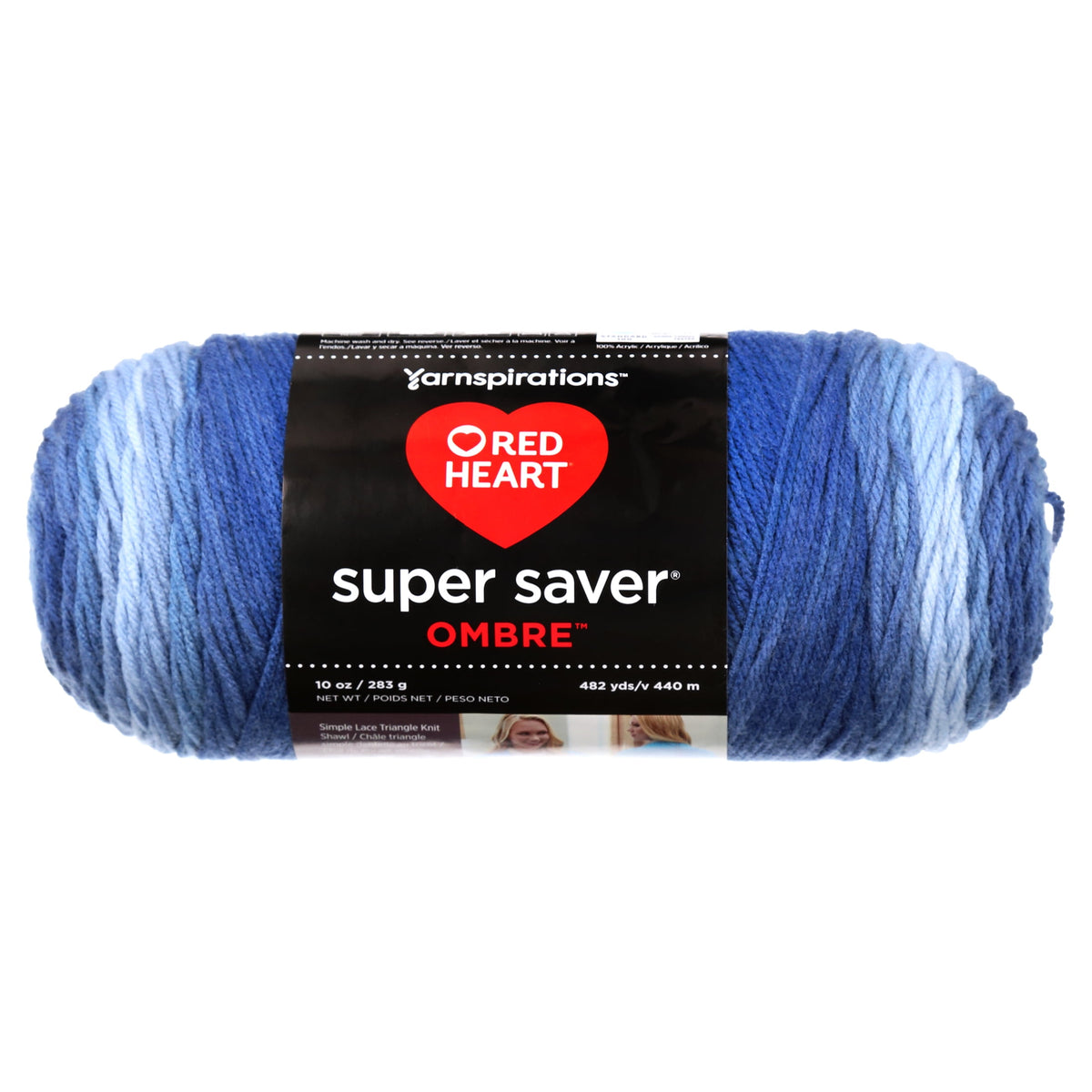 Red Heart Super Saver Ombre 4 Medium Acrylic Yarn, True Blue 10oz/283g, 482 Yards