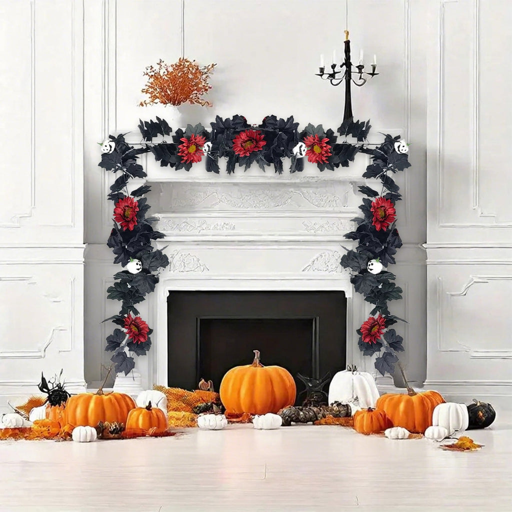 WKSCLPAI Halloween Maple Leaf Garland, Fall Vine Wreaths for Autumn Festivities Decor,Seasonal Garlands for Home,Halloween & Fall Decorations
