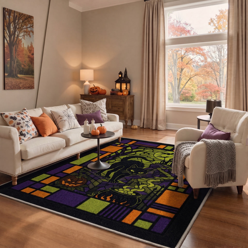 GENIMO 2'x7' Halloween Runner Rug, Washable Non Slip Soft Gothic Raven Indoor Outdoor Hallway Runner for Porch Patio Kitchen Entryway, Rust Orange