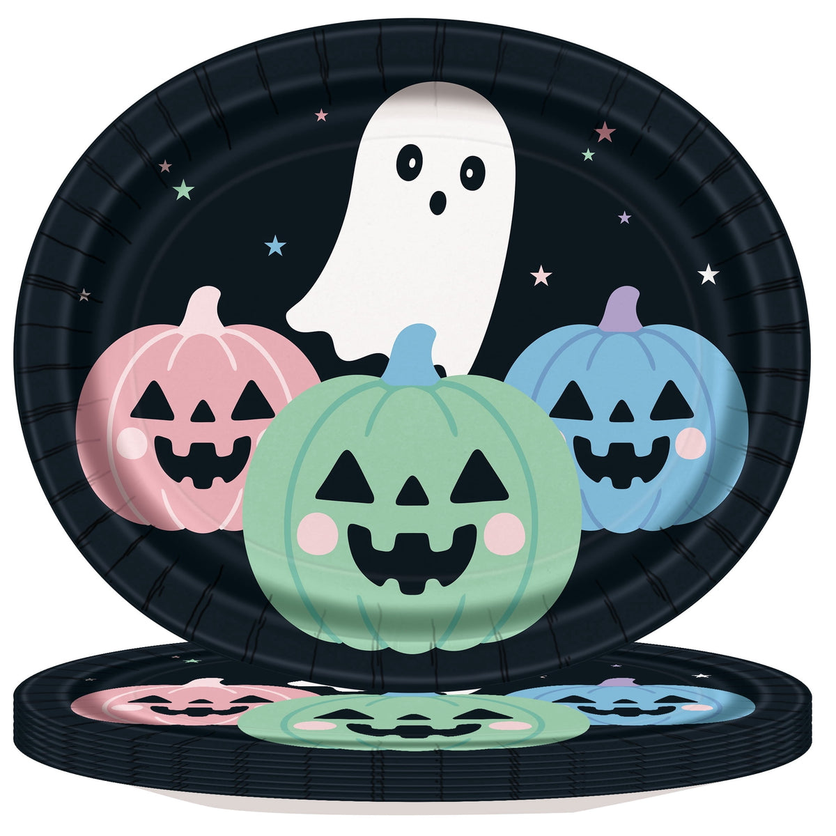Cute Ghost Oval Disposable Paper Plates, Multicolor, 12" x 10", 8 Count, Halloween by Way To Celebrate