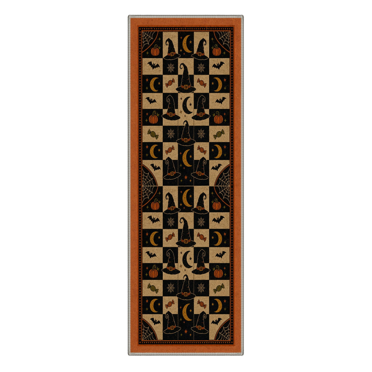 GENIMO 2'x7' Halloween Runner Rug, Washable Non Slip Soft Vintage Witch Indoor Outdoor Hallway Runner for Porch Patio Kitchen Entryway, Retro Sepia