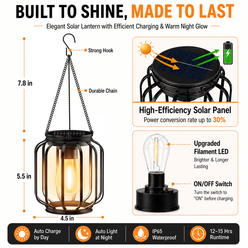 Diigabo 2-Pack Solar Hanging Lanterns Outdoor Metal Waterproof LED Lights with Hook Warm Bright Decorative Lanterns for Yard Garden Patio