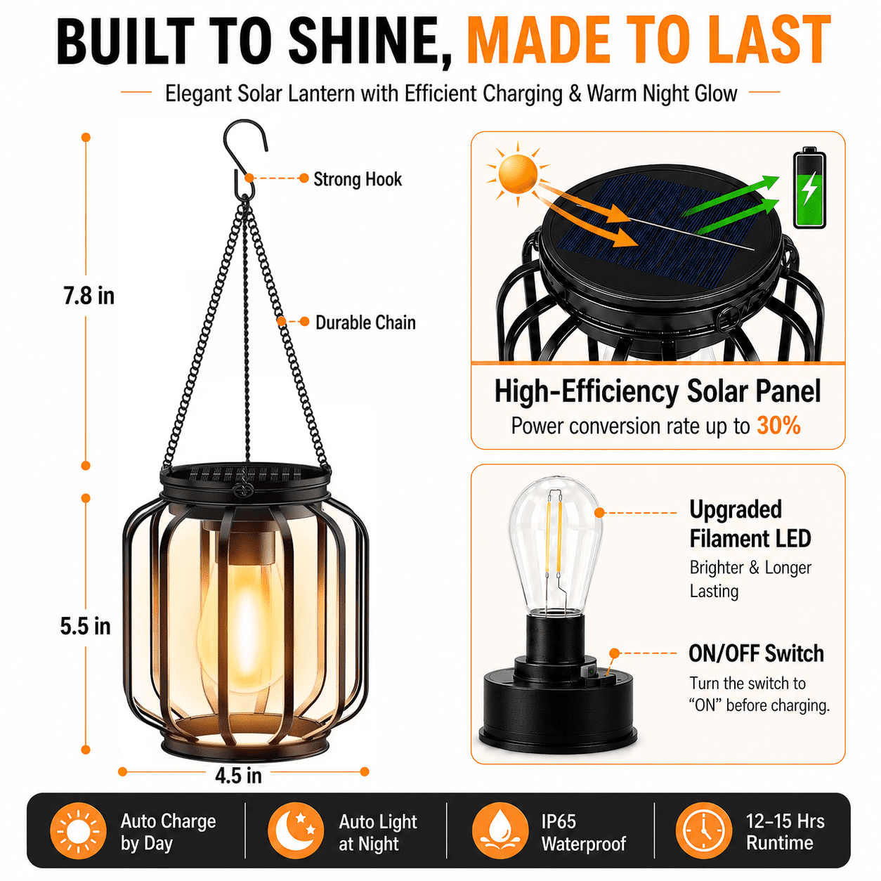 Diigabo 2-Pack Solar Hanging Lanterns Outdoor Metal Waterproof LED Lights with Hook Warm Bright Decorative Lanterns for Yard Garden Patio
