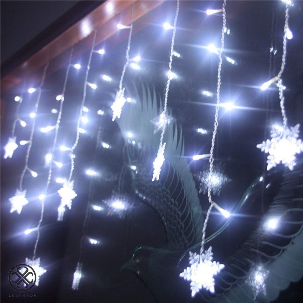 Morttic Christmas 96LEDs Snowflake Fairy String Curtain Window Light LED Starry Christmas String Lights for Holidays Wedding Party Decor (Warm Light)