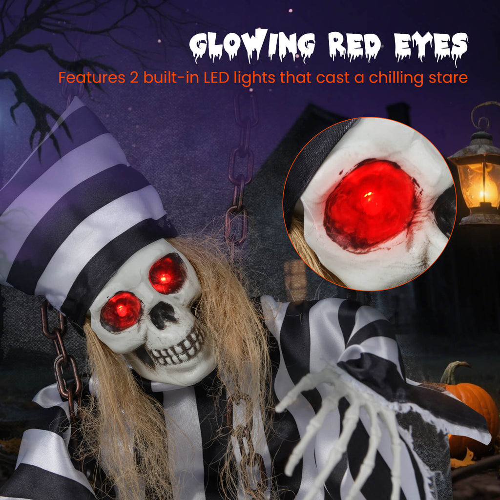 Costway Animated Halloween Decoration 18” Hanging Skull Prisoner with Light-up Eyes