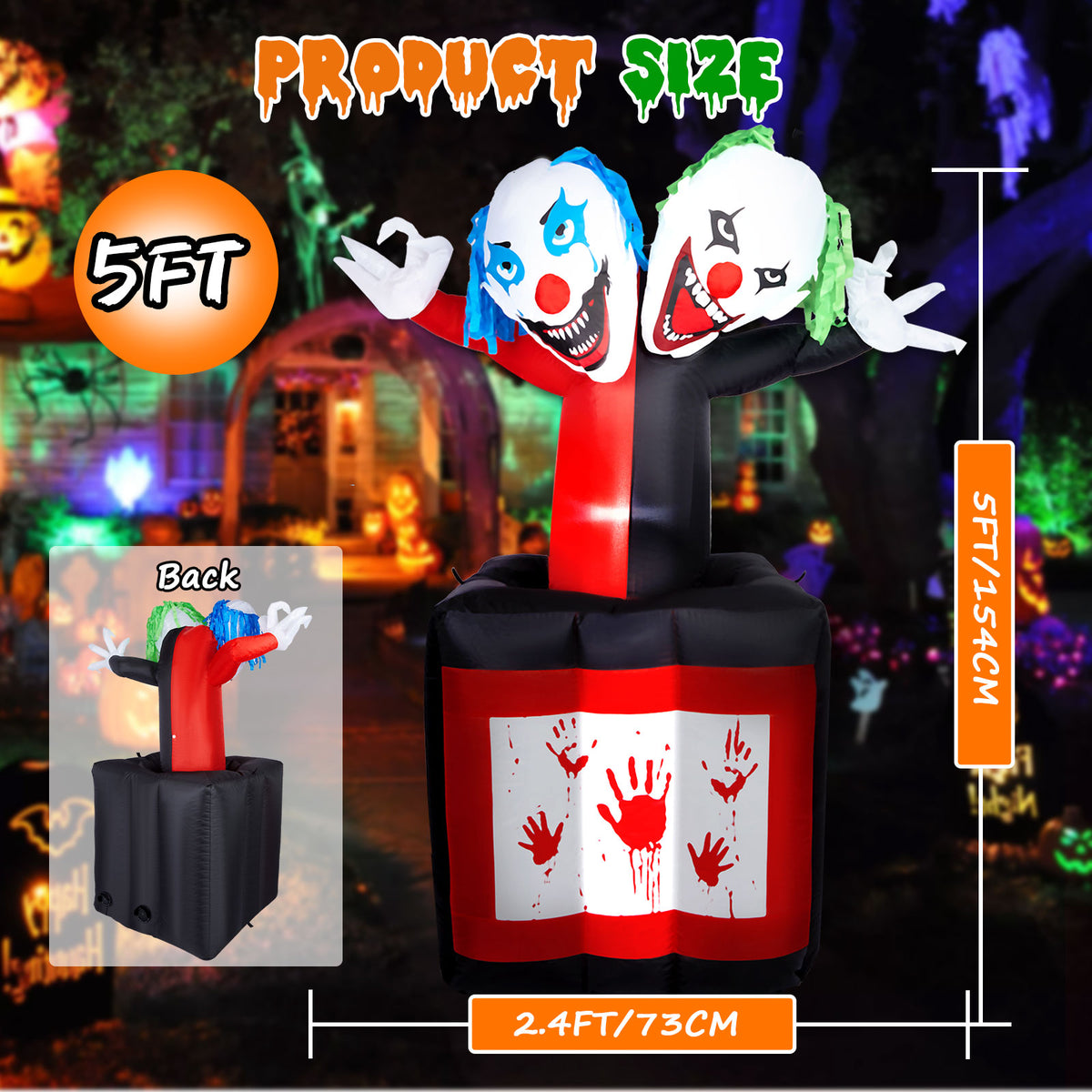 5.7FT Inflatable Halloween Inflatable Crawling Green Ghost with Tombstone Built-in LED Lights Inflatable LED Lights Blow Up Yard Decoration