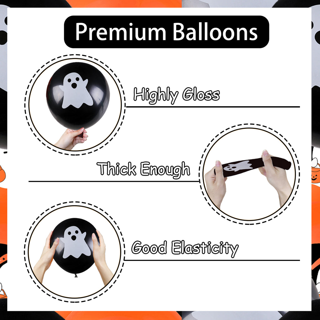 20psc Orange Black Ghost Theme Balloon, printed with orange Halloween Ghost pattern, both orange and black balloons have Halloween Ghost decoration party supplies