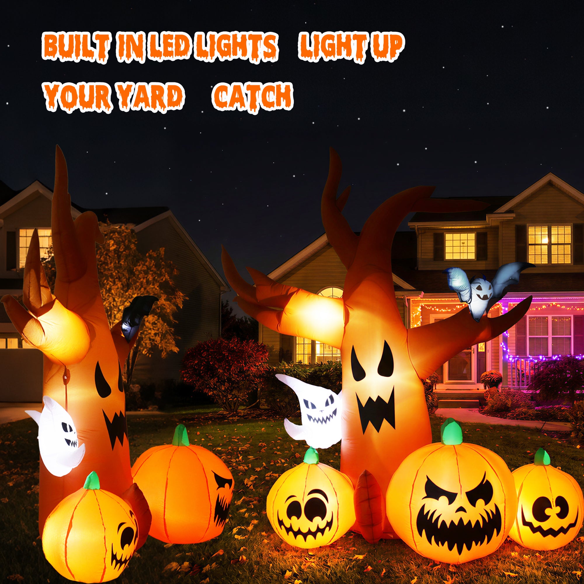 MAGOTAN 6 FT Halloween Inflatable Pumpkin Halloween Inflatable Pumpkins and Cat Outdoor Yard Decoration Build-in 7 LED White Lights
