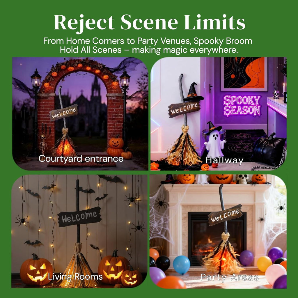Halloween Witches Decor, Witches Broom Halloween Decor, Animated Floating Broomstick for Spooky Sounds, Haunted Party Decorations, Light-up Dancing Magic Witch Broom Porch Decor