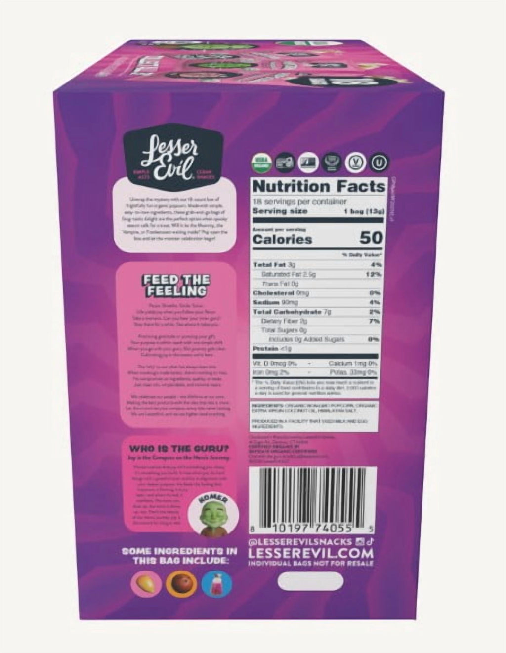 LesserEvil Himalayan Pink Salt Popcorn 0.46oz 18 Count Box