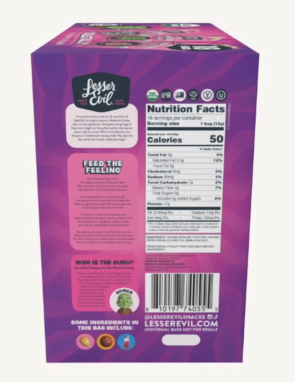 LesserEvil Himalayan Pink Salt Popcorn 0.46oz 18 Count Box