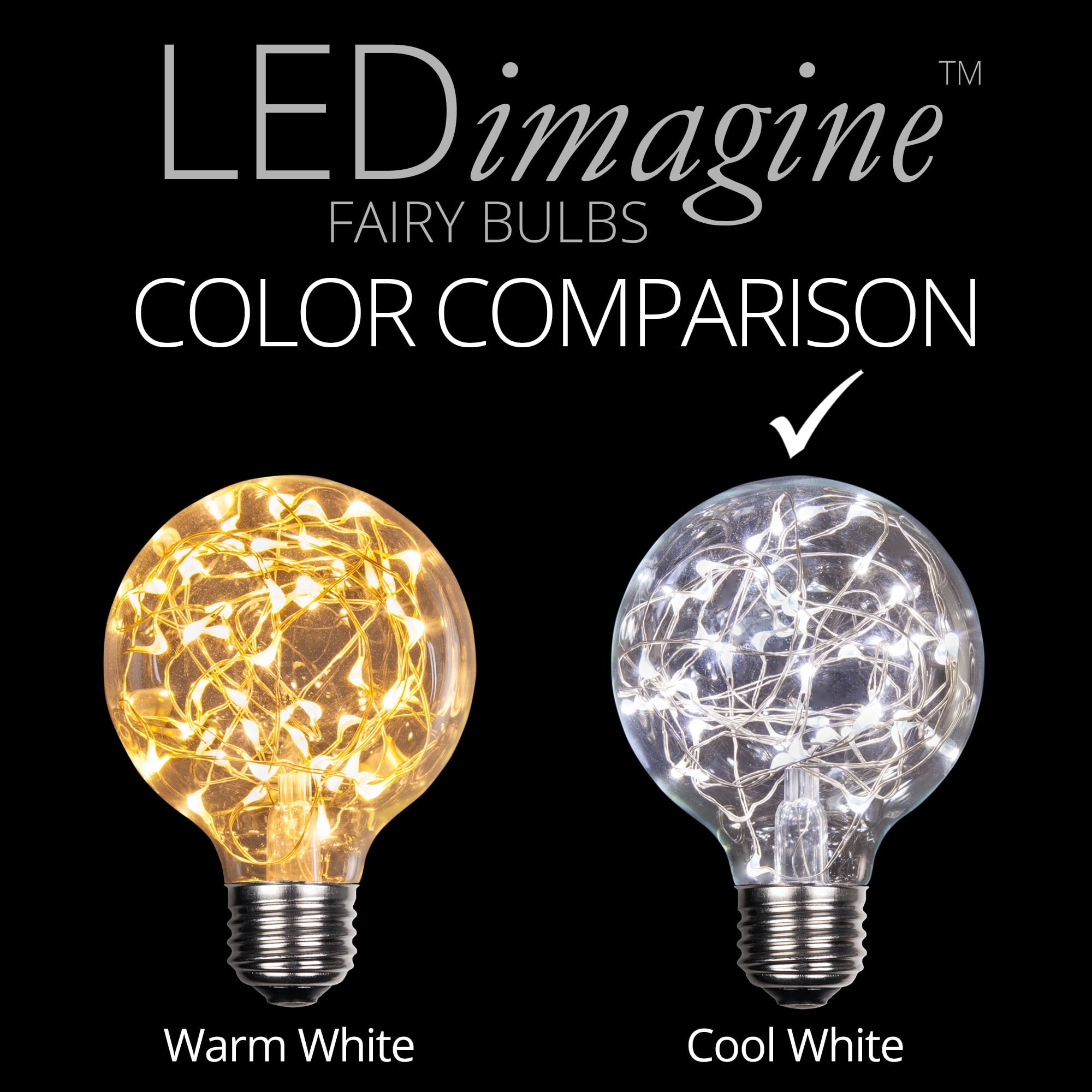 LEDimagine G80 Fairy Light Bulb, 50 Multicolor Color Changing LED Diodes Inside, Clear Glass Finish, E26 Base
