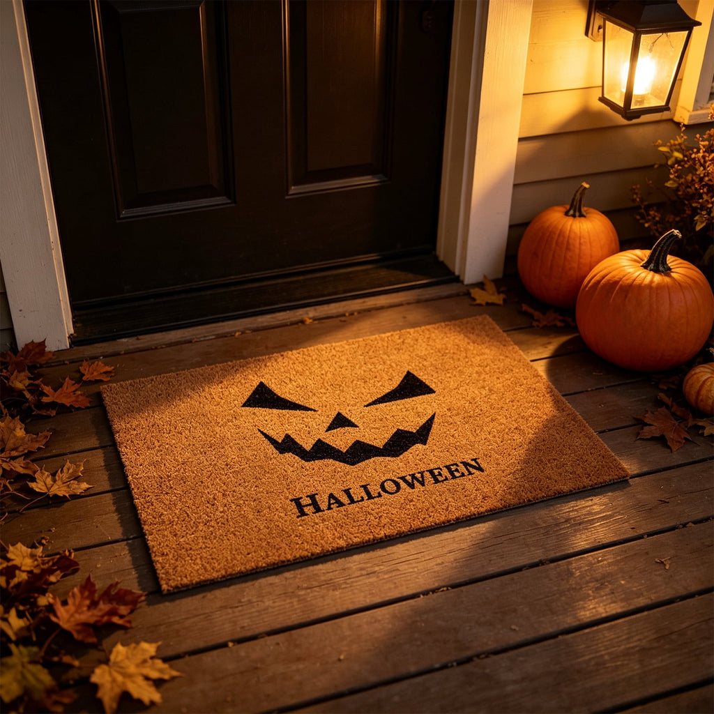 Fllostpr Halloween Pumpkin Doormat 24x16 Inch, Vintage Brown-o'-Lantern Rug Soft Non-Slip Washable Holiday Decorations for Front Door Entryway Kitchen