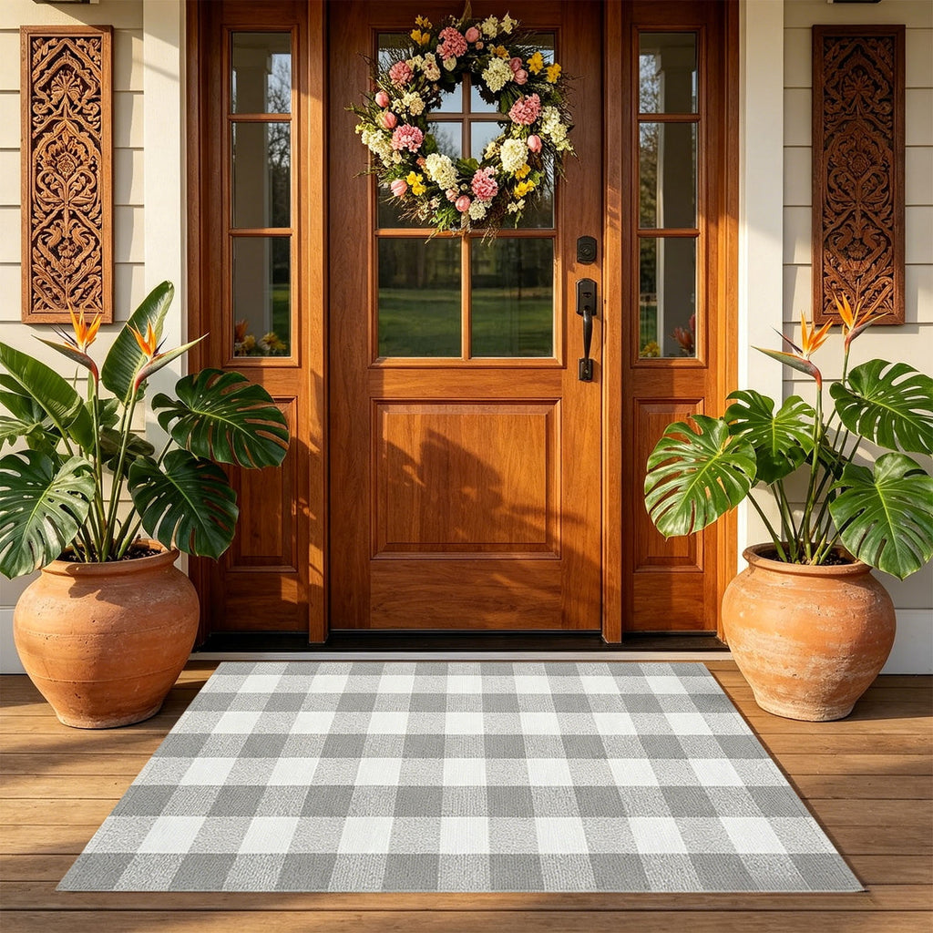 Dpityserensio Halloween Doormat Black Bat and Moon with Striped Border Non-Slip Washable Indoor Outdoor Rug, Vintage Fall Decor