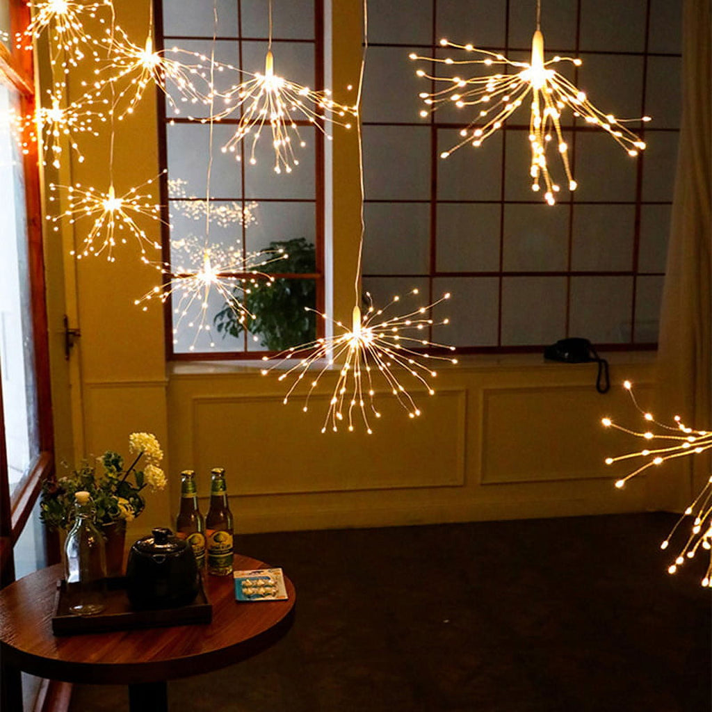 200 LED Fireworks Lights Thanksgiving Christmas Halloween Wedding Decoration Lights Indoor and Outdoor Courtyard Hanging Explosion Light Strings