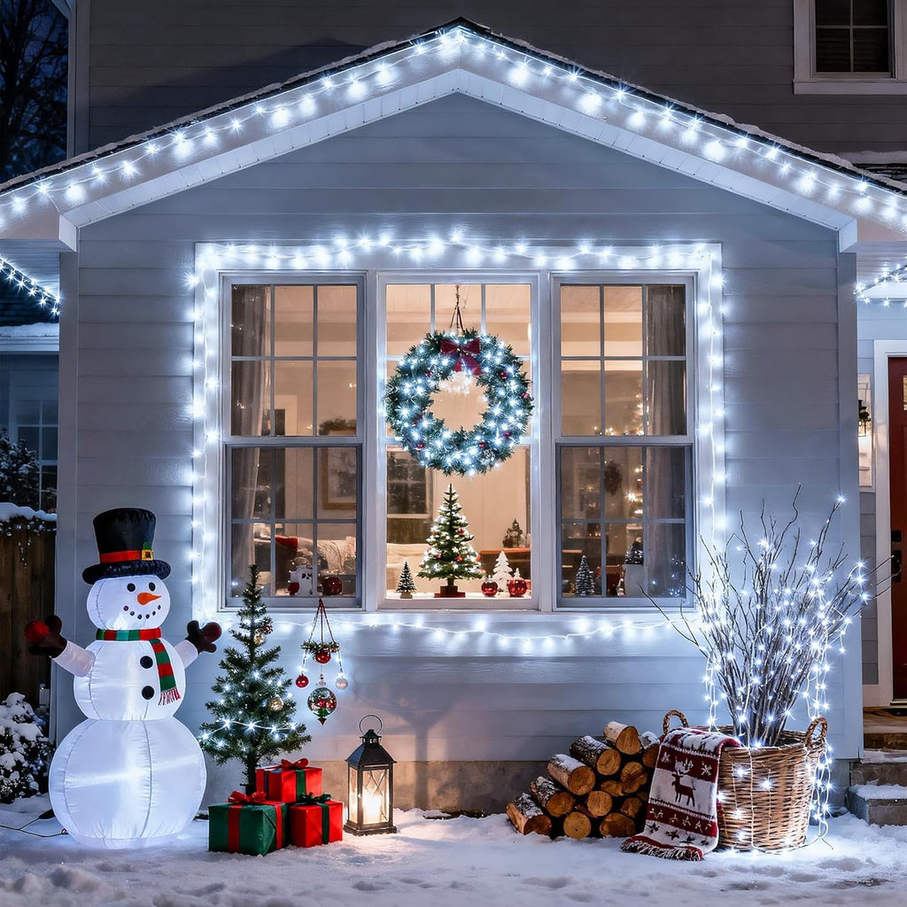 JMEXSUSS 33ft 100 LED White Christmas Lights, 8 Modes Connectable Clear Wire Twinkle Fairy String Lights Indoor, Plug-in Christmas String Lights Outdoor Waterproof for Christmas Wedding Party Tree