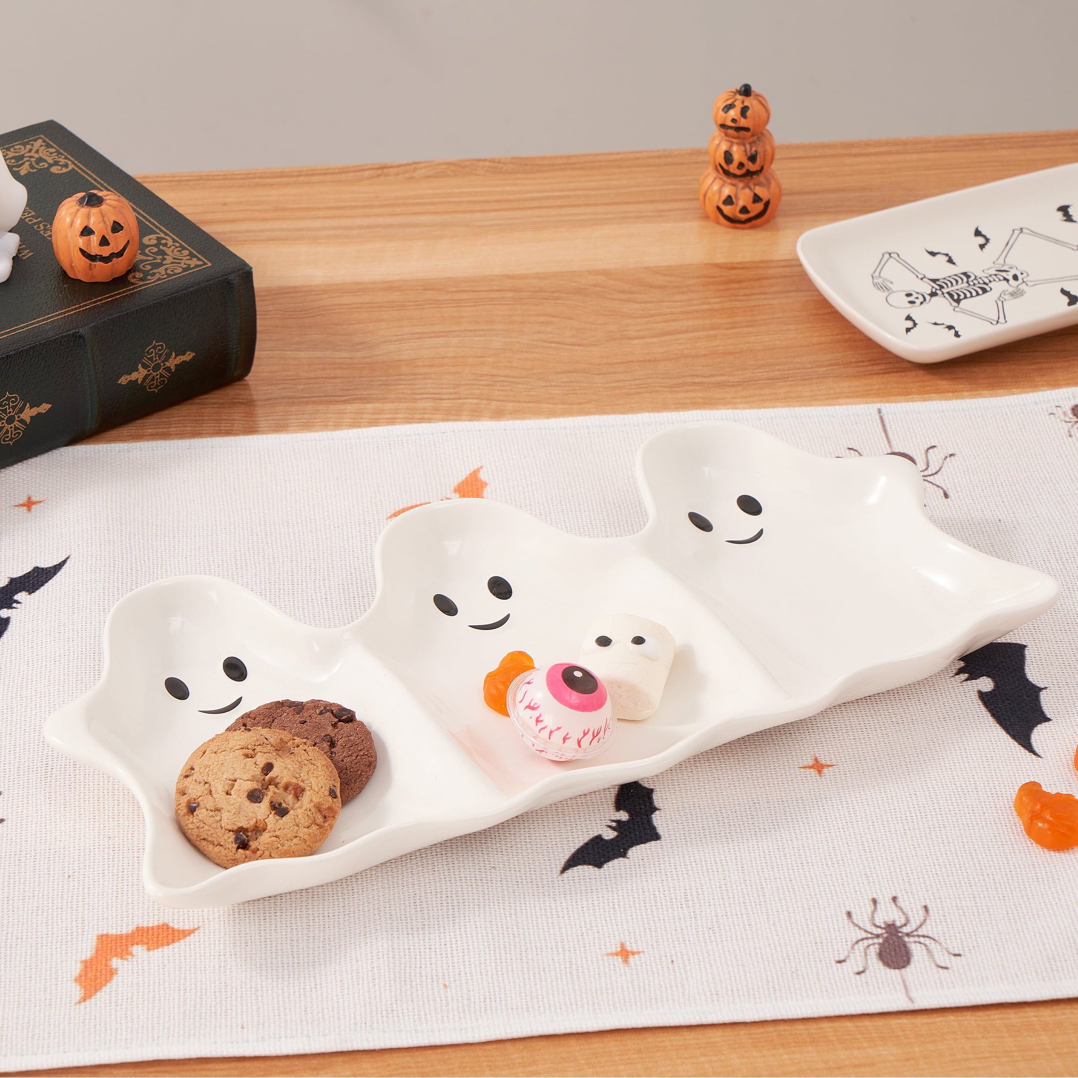 Way To Celebrate Halloween Three-Ghost Ceramic Serving Tray