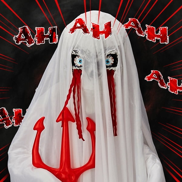 Alvantor Halloween Animated Decorations - 4.3 FT Sound-Activated Ghost with Trident, Green LED Lights and Creepy Sounds