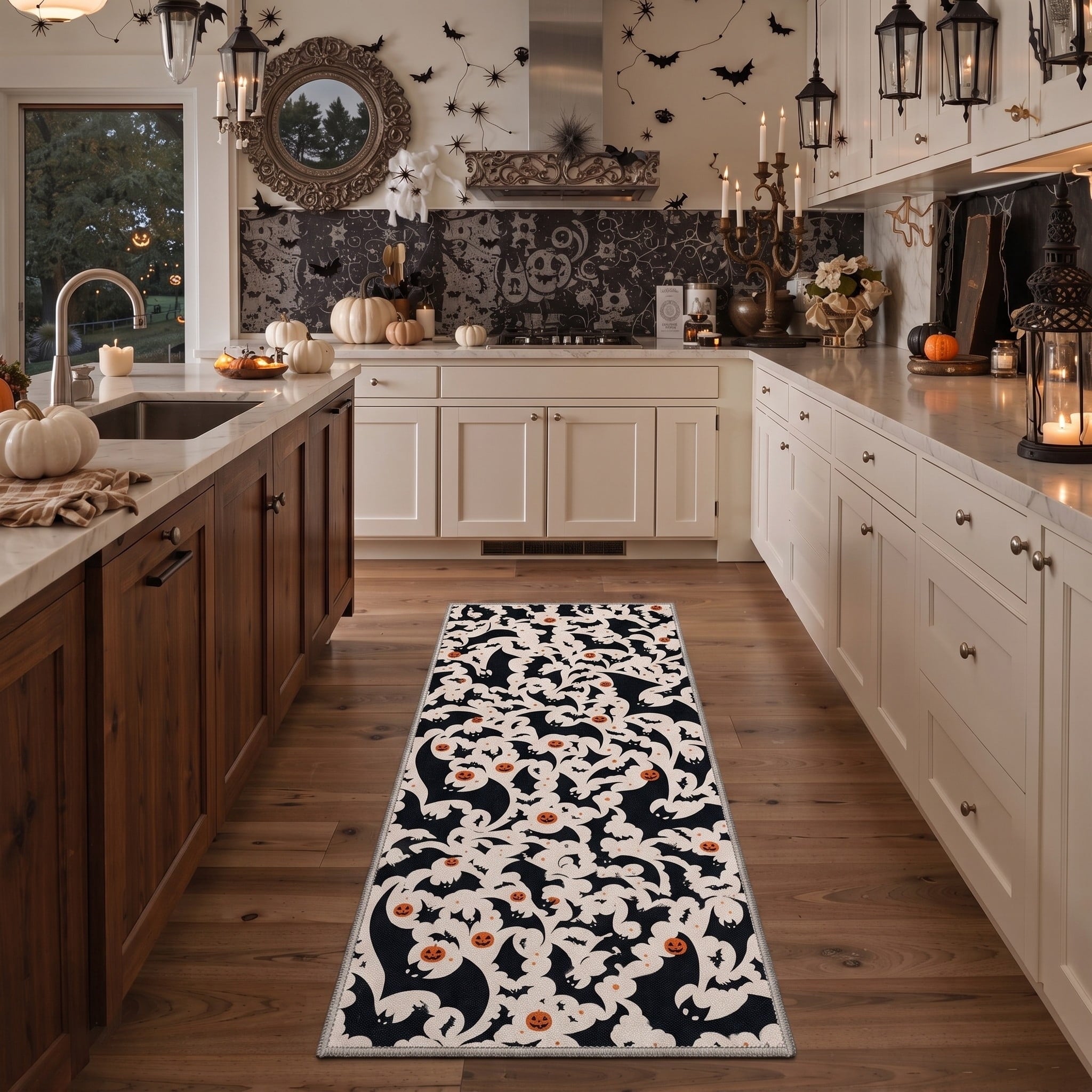 GENIMO 2'x3' Halloween Doormat, Washable Non Slip Soft Whimsical Cat Outdoor Door Mat for Front Door Covered Porch Patio Entryway, Vintage Black