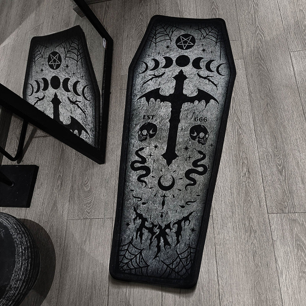 Halloween Coffin Rug - 4.3x1.6 Ft Goth Bath Mat, Non- Indoor Carpet for Living Room, Bedroom & Bathroom, Dark Gothic Decor for Spooky Home Parties
