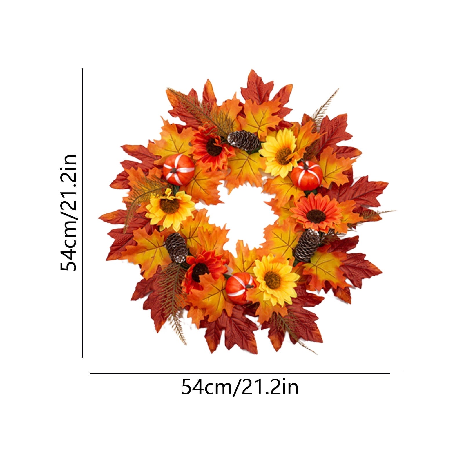 HOARBOEG Handmade Wrought Iron Maple Leaf Wreath, Thanksgiving Rudolph Fall Harvest Door Hanging, Orange Metal Autumn Wreath with Berries, Garden Wall Decor, 15.75 in