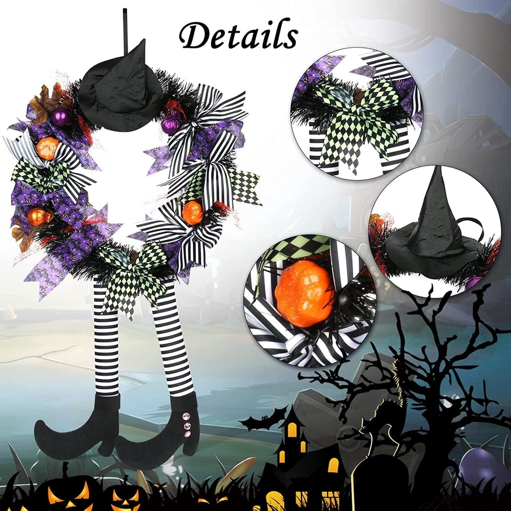 Halloween decorations,Halloween Wreath Front Door,24'' Witch Wreath,Witch's Hat And Legs Hanging Leg Pumpkin Maple Leaf Decor Unique Decoration,halloween decorations for Door or Interior Wall Decor